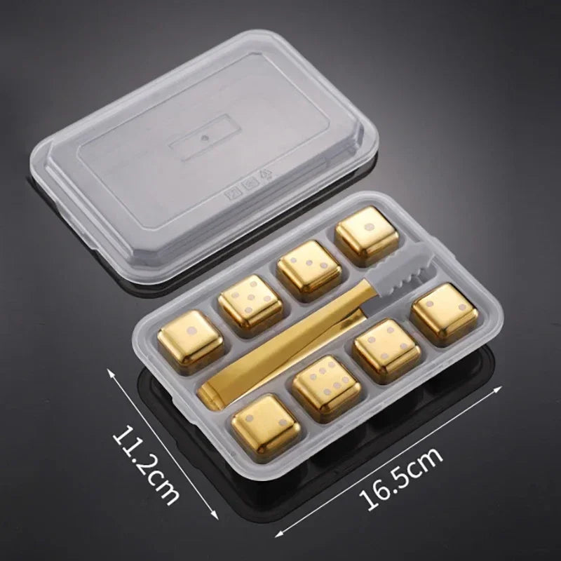 Rostfria kylkuber guldfärgade med tärningsmotiv 8-pack