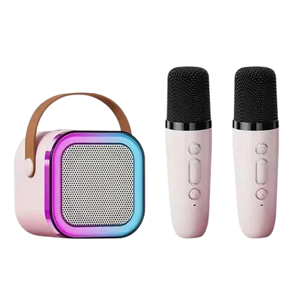 Karaokekit med högtalare och 2 mikrofoner