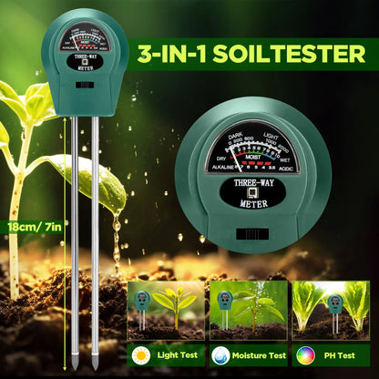 3-in-1 Soil Meter for pH, Moisture & Light | For Plants & Garden