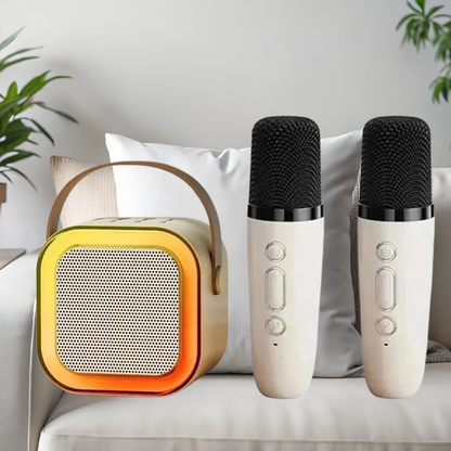 Karaokekit med högtalare och 2 mikrofoner